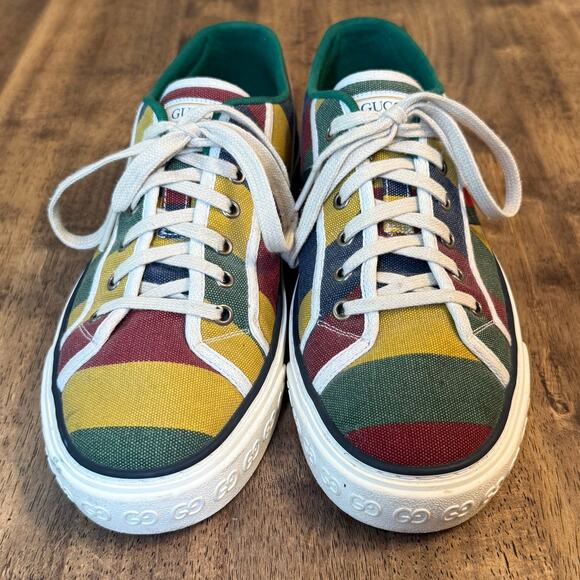 Gucci Tennis 100 1977 Canvas Colorblock Low Top Sneaker Shoes Men’s Size 8 - Picture 3 of 11